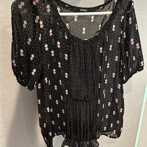 Max & Co. Black and Pink Tie Pleated Blouse